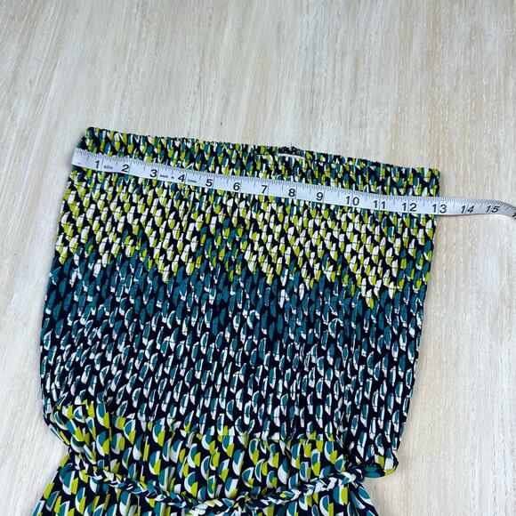 Anne Klein Green Blue Shirring Geometric Strapless Summer Maxi Dress Medium - Picture 9 of 12